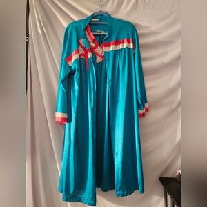 VTG Vanity Fair Terquoise Peignoir Set Nightgown Button Robe 2 Pc Nylon USA L